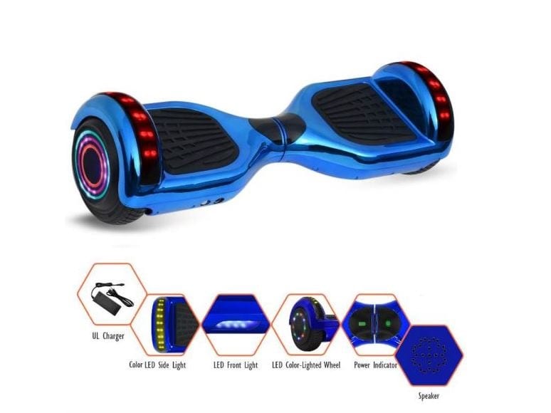 Smartboard M1B - 6.5" Chrome Hoverboard with LED Wheel, LED Fender, Bluetooth